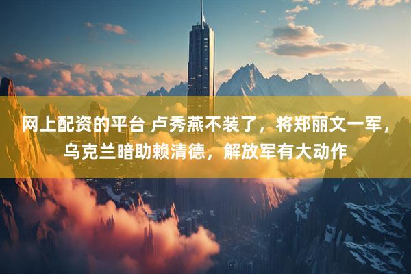 网上配资的平台 卢秀燕不装了，将郑丽文一军，乌克兰暗助赖清德，解放军有大动作